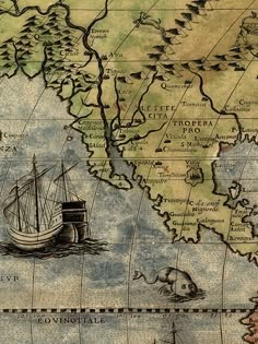 an old map with ships on it