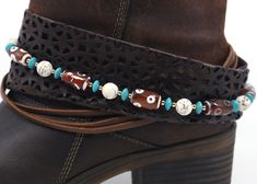 Stunning agates along with magnesite beads are featured in this tribal boot bling. The beads colorful beads are highlighted with gold plated beads. A gold-plated lobster claw is the type of clasp featured on this boot bracelet. This awesome boot chain will make a wonderful gift under 60 dollars whether it be a Christmas gift, birthday gift, graduation gift or any occasion gift. You will receive either a single or a pair of boot bracelets (choose at check out) that will be custom sized just for y Boot Chains, Boot Bracelet, Boot Bling, Bracelet Christmas, Gift Graduation, Cool Boots, Anklet Jewelry, Body Jewellery, Gift Birthday