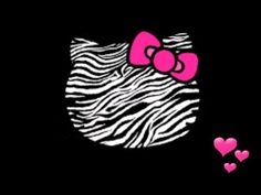 two hello kitty wallpapers with zebra print and pink hearts on black background, one in the shape of a heart