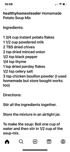 the instructions for how to make homemade potato soup