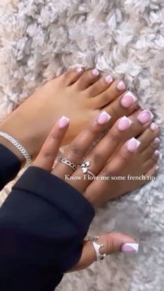 Acrylic Nail And Toe Set, Pink French Tip Nails And Toes, Layover Nails, Finger And Toe Nail Combo, French Tip Nails And Toes, Nut Nails, Overlay Nails, Acrylic Toe Nails