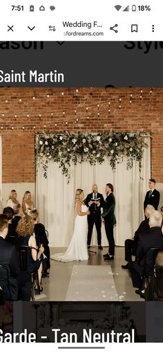 a couple getting married in front of an audience at a wedding ceremony with the words garden - tan neutral