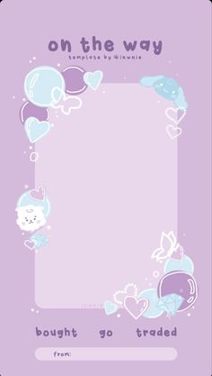 a purple and blue frame with hearts on the way written in white letters, along with an image of a baby elephant