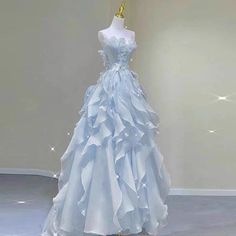 15 Birthday Party, Sweet 15 Birthday, 15 Birthday, Chiffon Sleeves, Blue Wedding Dresses, Fashion Illustration Dresses, Prom Dress Inspiration, Cute Prom Dresses, Sweet 15