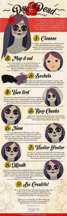 Learn how to apply the Day of the Dead look with this make up tutorial. Stand out from your friends with something that's a little bit different. Dead Makeup Tutorial, Makeup Tutorial Halloween, Muertos Makeup, Day Of The Dead Makeup, Sugar Skull Costume, Fiesta Halloween, Dead Makeup, Day Of Dead, Halloween Tutorial