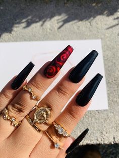 Black Coffin Nails, Nagellack Trends, Black Acrylic Nails, Long Stiletto, Red Acrylic Nails, Short Coffin, Short Almond, Red Nail Designs