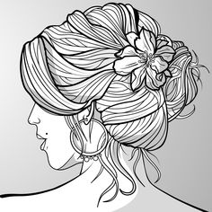 a drawing of a woman with flowers in her hair