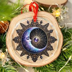 Celestial Moon Glass Ornament Pagan Yule Ornament-MoonChildWorld Pagan Ornaments, Winter Solstice Ornaments, Handmade Yule Ornaments, Moon Christmas Ornament, Pagan Tree, Yule Witch Ball Glass Ornaments, Pagan Christmas, Pagan Yule, Shoe Wall