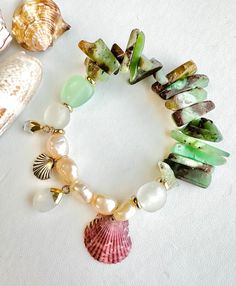 Coastal Bracelet, Bracelet Seashell, Sea Shell Bracelet, Turquoise Bracelets, Mookaite Jasper, Sanibel Island, Summer Bracelets, Shell Bracelet, Sunshine State