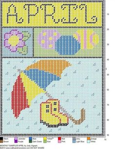 a cross - stitch pattern with an umbrella and other items on the cover, which reads happy friday