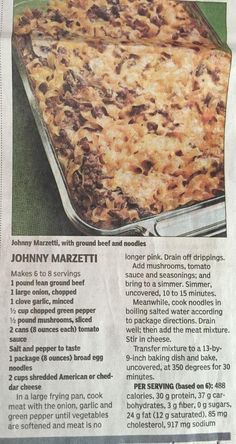 a newspaper article with an image of a casserole