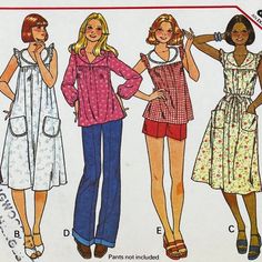 three women's clothing patterns from the 1960s