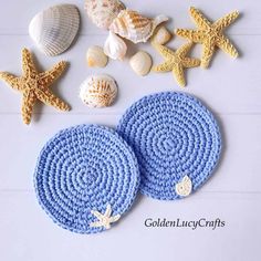 crocheted coasters with sea shells and starfish