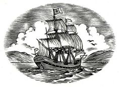 a drawing of a ship in the ocean