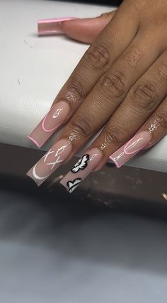 Pink Kaws Nails Set Acrylic Nail Art Cute Nail Designs Nail Etsy UK Long Acrylic Nails Simple Design, Pink Kaws Nails, Kaw Nails, Nail Inspo Baddie, Kaws Nails, Pink Kaws, Nail Art Cute, Gel Builder, Colored Acrylic Nails