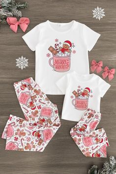 Mom & Me - Merry & Bright Gingerbread Man Pajamas - Sparkle in Pink Gingerbread Hot Cocoa, Gingerbread Design, Mommy Daughter Outfits, Sparkle In Pink, Matching Christmas Pajamas, White Short Sleeve Tops, Matching Mom, Tis The Season To Be Jolly, Christmas Pjs