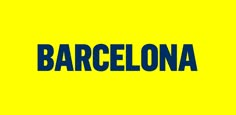 the word barcelona is written in blue on a yellow background, and it appears to be made