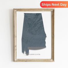 a framed photograph of the state of indiana on a white wall with ship's next day