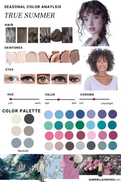 learn the basics of seasonal color analysis, the 12 seasons color palette, true summer / cool summer colors, aesthetics, and more Palette Summer Cool, True Summer Eyes, Hair Color For Light Summer Skin Tone, Soft Summer Color Palette Hair, Soft Winter Color Palette, Warm Summer Color Palette, Undertones Hair, Summer Seasonal Color Palette, Cool Summer Color Palette