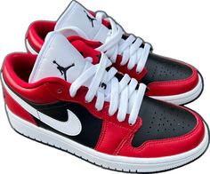 Casual Low-top Jordan Shoes With Laces, Nike Jordan Low-top Shoes, Red Casual Jordan Shoes, Red Casual Jordan Shoes With Laces, Red Custom Low-top Sneakers With Laces, Red Low-top Custom Sneakers With Laces, Custom Red Low-top Sneakers With Laces, Air Jordan Chicago, Air Jordan Logo