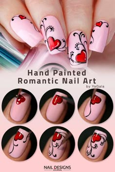 Easy Tutorials Of Hot Valentines Nails Designs #nails Romantic Nail Art, Valentines Nails Designs, Nail Designs Tutorial, Nails Valentines, Romantic Nails