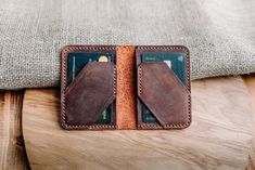 "This card holder will become a wonderful present for you or your nearest and dearest. It will be just irreplaceable during your journeys. Eventually, it is very beautiful and smooth to touch. FEATURES - 4 pockets for cards: Material: Genuine Leather 1.6-2 mm. Color: brown Size: 4.3\" x 3.1\" Your initials or other information can be added with engraving method. - Production time is 1 - 3 business days. - All products are custom, handmade, made to order. ----------------------------------------- Leather Card Wallet Pattern, Diy Leather Working, Handmade Leather Work, Personalized Card Holder, Leather Wallet Design, Elegant Wallet, Leather Business Card Holder, Leather Accessories Handmade, Diy Leather Projects