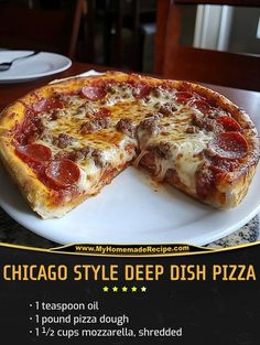 a chicago style deep dish pizza on a white plate