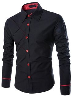 Men's Casual Simple Spell Color Long Sleeves Shirts - Black - 3348447812 - Men's Clothing, Men's Tops & T-Shirts, Men's T-Shirts  #MensTShirts #Men's #Clothing # #Men's #Tops #& #TShirts # #Men's #TShirts Black Long Sleeve Shirt With Button Closure, Black Shirt With Button Closure And Casual Collar, Black Slim Fit Collared Top, Black Tops With Buttons And Casual Collar, Black Fitted Shirt With Casual Collar, Black Slim Fit Long Sleeve Top, Black Slim Fit Shirt With Casual Collar, Black Slim Fit Shirt For Fall, Black Slim Fit Tops With Buttons