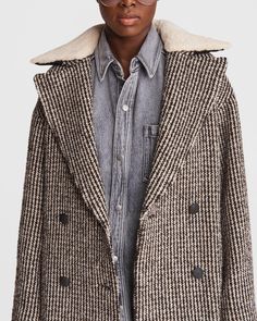 Mina Wool Cocoon Plaid Coat | Apparel Coats & Jackets | rag & bone Plaid Coat Women, Double Breasted Overcoat, Fitted Coat, Women Coats, Winter Outerwear, Black And White Plaid, Plaid Coat, Coat Black, Faux Fur Collar