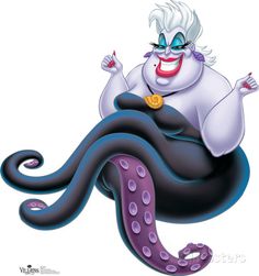 an animated character sitting on top of a purple octopus with blue eyes and white hair