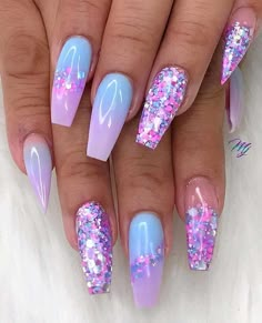 Unicorn Nails Designs, Almond Nail Art, Cute Acrylic Nail Designs, Pretty Nail Art Designs, Nail Swag, Summer Acrylic Nails, Nail Designs Glitter, Pretty Nail Art, Short Acrylic Nails Designs