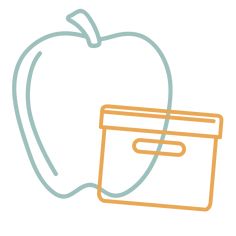 an apple sitting next to a bag with a pencil in it's pocket on the side