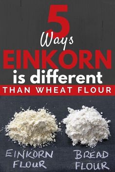 five different types of flour on a chalkboard with the words 5 ways enkorn is different than wheat flour