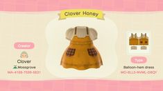 an animal crossing character is shown in this screenshot from the game, clover honey