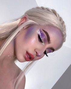 Goddess Costume Makeup, Purple Fairy Makeup, Elven Makeup, Faerie Makeup, Fairy Make-up, Abby Roberts, Makeup Editorial, Rhinestone Makeup, Cute Couple Halloween Costumes