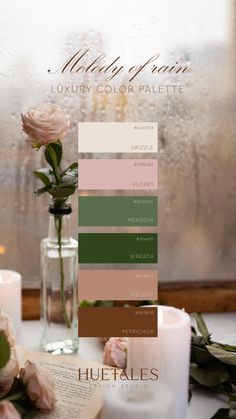 Color Palette, Romantic, Home decor, Fashion, Branding, Visual Identity, Monsoon, Wedding Ideas Emerald And Blush Color Palette, Color Palette Earth Tones Pink, Blush And Green Decor, Blush Color Palette Bedroom, Salon Color Pallet, Dusty Rose And Green Color Palette, Blush Pink Sage Green Color Schemes, Olive And Blush Color Palette, Olive Green And Blush Pink Bedroom