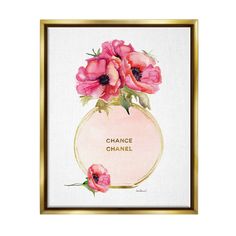 a painting of pink flowers in a vase with the words change chanel on it