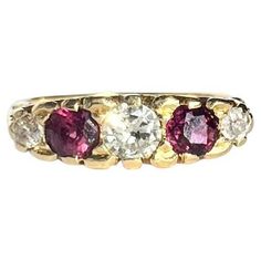 Vintage Ruby and Diamond 18 Carat Gold Five-Stone Ring Ruby Diamond, Stone Ring, Stone Rings, Gold Ring, Band Rings, Gold Rings, Ruby, Jewelry Rings, Ring Size