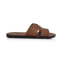 Hermes 'Oran' Sandals - Men's 42.5 - Fashionably Yours Formal Open Toe Sandals With Stitched Sole, Classic Business Sandals With Leather Footbed, Classic Calf Leather Sandals For Business, Classic Business Sandals With Leather Lining, Classic Sandals With Leather Lining For Business, Classic Brown Slides With Leather Lining, Classic Brown Slides With Leather Sole, Luxury Brown Slides With Leather Sole, Brown Calf Leather Sandals With Leather Lining