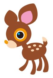 a brown deer with big eyes standing next to another deer