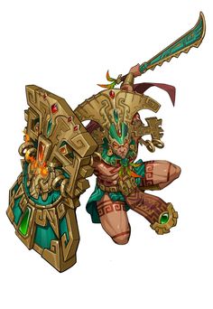 Aztec Demon, Aztec Character Design, Spore Druid, Super Powers Art, Aztec Warrior, Esoteric Art, Cool Swords, Skylanders, Black Anime Characters