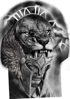 Traditional Lion Tattoo, Sparta Tattoo, Tattoo Black And White, Mens Lion Tattoo, Knight Tattoo