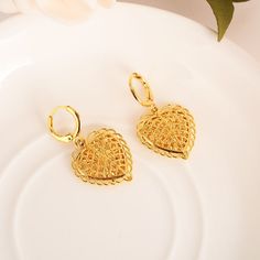 Gold Earrings For Anniversary On Valentine's Day, Gold Plated Heart Pendant Earrings For Wedding, Gold Plated Earrings For Valentine's Day Gift, Elegant Gold Plated Heart Earrings For Wedding, Gold Double Heart Earrings For Mother's Day, Gold Plated Heart Pendant Earrings As Gift, Gold Plated Heart Pendant Earrings For Gift, Gold Heart-shaped Earrings As Gift For Her, Gold Heart-shaped Earrings For Her