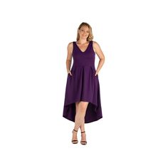 With its sleek plunging v-neck and fashionable high-low hem, this womens' party dress with pockets from 24seven Comfort Apparel delivers a figure-flattering look you'll love.Finding the perfect fit and size for women's clothing requires basic measurements of your chest, waist, hips and inseam. Use this guide to learn more about sizing and everything Kohl's has to offer in women's fashion. V-neck Sleeveless Two pockets Pleated waist Unlined High-low hem Pullover Jersey constructionFIT & SIZING A- High Low Party Dresses, Dress With Pockets, Party Dresses For Women, High Low Hem, Color Purple, Polyester Spandex, High Low Dress, Gender Female, High & Low