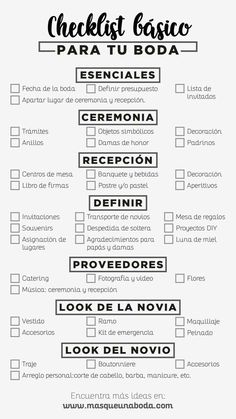 the spanish checklist is shown in black and white