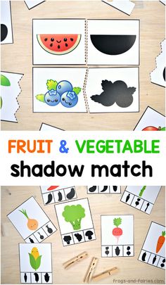 fruit and vegetable shadow matching game for toddlers to practice their fine motor skills with