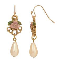 Pearly Eden Pink Rose Enamel Teardrop Faux Pearl Dangle Earrings 1928 Jewelry, Vintage Inspired Jewelry, Teardrop Beads, Pearl Earrings Dangle, Floral Jewellery, Gold Earrings Dangle, Rose Earrings, Jewelry Companies, Pearl Drop