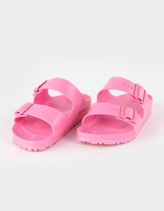 Beach Strappy Footbed Sandals With Adjustable Strap, Strappy Footbed Sandals With Adjustable Strap For Beach, Pink Flat Footbed Sandals For Summer, Beach Jelly Sandals With Adjustable Strap, Adjustable Strap Jelly Sandals For Beach, Adjustable Jelly Sandals For The Beach, Pink Sandals With Adjustable Straps For Summer, Pink Synthetic Sandals With Adjustable Strap, Flat Slides With Adjustable Strap For Beach