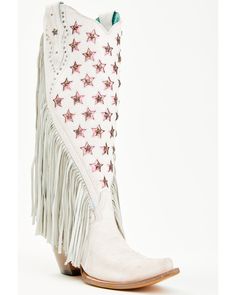 Leather upper. Pull-on style with pull tabs. Snip toe. Western heel. Distressed white design with metallic pink star inlay design on upper with studded Tall Western Boots, Tall Western Boot, Womens Cowgirl Boots, Inlay Design, Star Boots, Pink Star, Heel Caps, Metallic Pink, Pink Stars