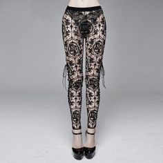 The Lace Cameo Leggings Corset Lacing, Sheer Leggings, Gothic Leggings, Rose Details, Lace Leggings, Gothic Design, Rosé Details, Skull Face, Gothic Outfits